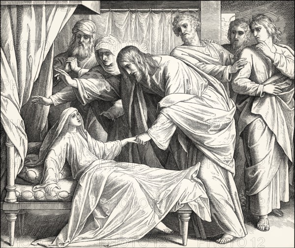 Raising of the dead, the daughter of Jairus, New Testament, by Julius Schnorr von Carolsfeld, 1860