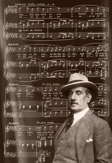 Giacomo Puccini, 1858 –1924, Italian composer, digitally edited according to a photograph by