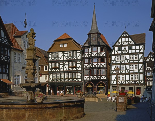 Market square, town hall, Rolandsbrunnen, Fritzlar, Hesse, Germany, Europe