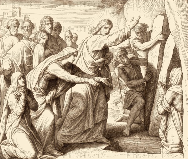 Raising of Lazarus, New Testament, by Julius Schnorr von Carolsfeld, 1860