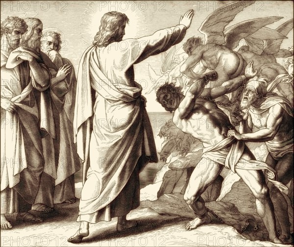 The exorcism of the Gerasene demoniac, New Testament, by Julius Schnorr von Carolsfeld, 1860