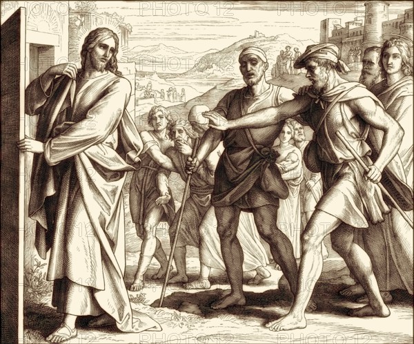 Healing the Blind, New Testament, by Julius Schnorr von Carolsfeld, 1860