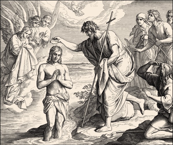 The baptism of Jesus by John the Baptist, New Testament, by Julius Schnorr von Carolsfeld, 1860