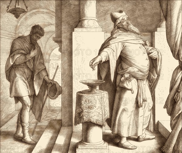 The parable of the Pharisee and the Publican, New Testament, by Julius Schnorr von Carolsfeld, 1860