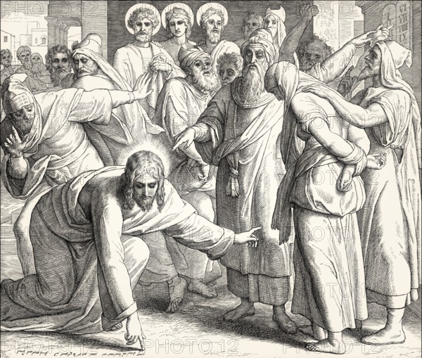 Trial of the Adulteress, New Testament, by Julius Schnorr von Carolsfeld, 1860