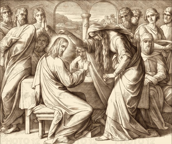 The Anointing of Jesus at Bethany, New Testament, by Julius Schnorr von Carolsfeld, 1860