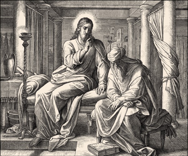 Nicodemus talking to Jesus, New Testament, by Julius Schnorr von Carolsfeld, 1860
