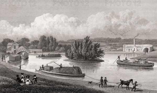 Regent's Canal, Paddington, London, UK, illustration by Th. H. Shepherd, 1826