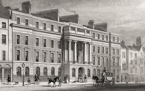 The rebuilt Furnival's Inn, London, UK, illustration by Th. H. Shepherd, 1826