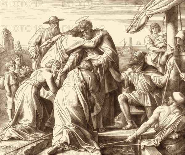 Paul Leaves Ephesus, New Testament, by Julius Schnorr von Carolsfeld, 1860