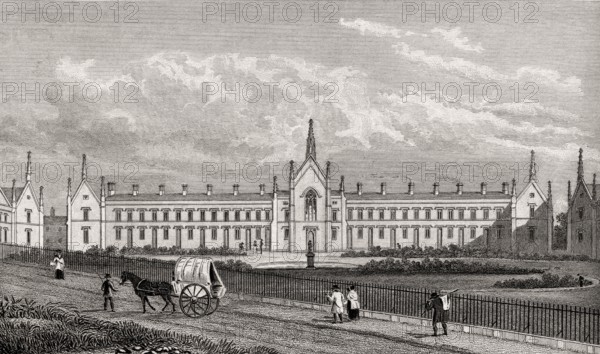 Whittington's Alms Houses, Highgate, London, UK, illustration by Th. H. Shepherd, 1826