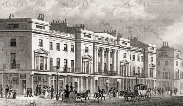 Part of the west side, Regent Street, London, UK, illustration by Th. H. Shepherd, 1826