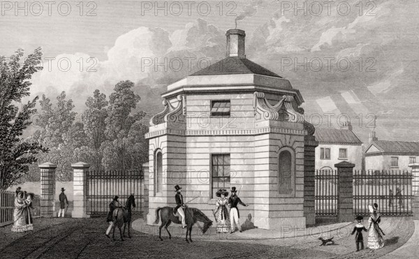 West Gate, Regent's Park, London, UK, illustration by Th. H. Shepherd, 1826