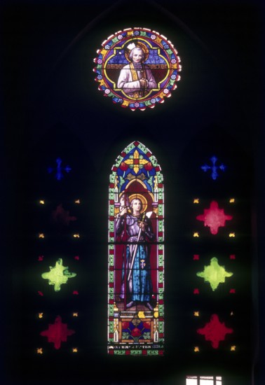 Stained Glass in Basilica of the Sacred Heart of Jesus at Puducherry Pondicherry, South India,