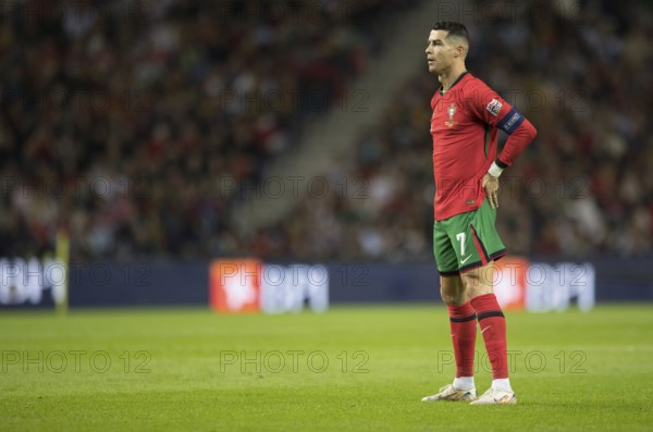 Football match, captain Cristiano RONALDO CR7 Portugal in front of the free kick facing the