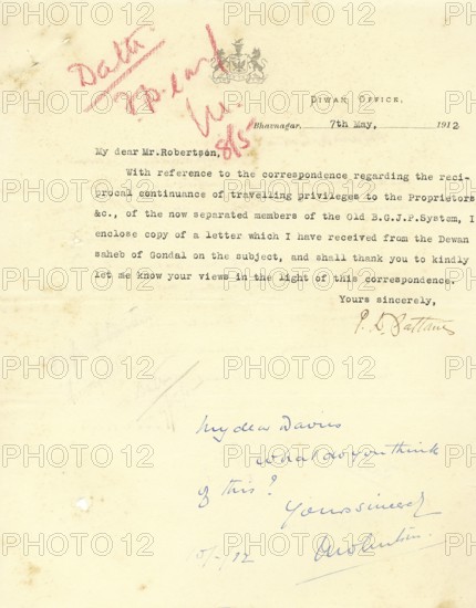 Letter head with royal seal or Coat of Arms7/v/1912, Bhavnagar, Saurashtra, Gujarat, India, Asia