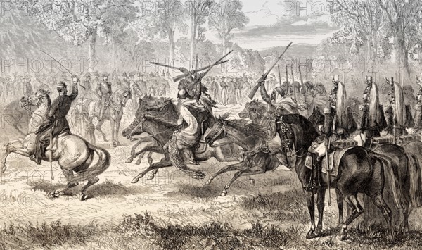 Spahis and Turcos, former cavalry units of the French army, Bois de Boulogne, Paris, France, 1863,