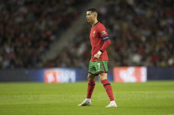 Football match, captain Cristiano RONALDO CR7 Portugal in front of the free kick with closed eyes