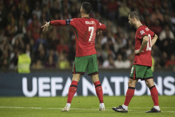Football match, captain Cristiano RONALDO CR7 Portugal vigorously protesting angrily with his right