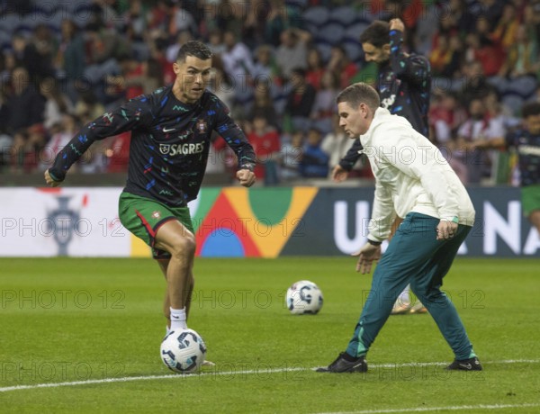 Football match, Cristiano RONALDO CR7 Portugal warming up in front of the match with technique and