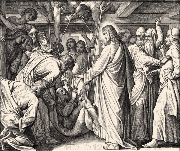 Healing the paralytic at Capernaum, New Testament, by Julius Schnorr von Carolsfeld, 1860