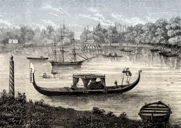 The Venetian gondola of Eugénie de Montijo, wife of Emperor Napoleon III, Fontainebleau, 19th