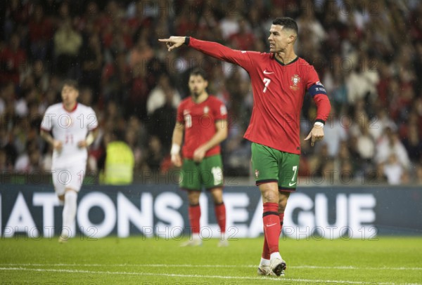 Football match, captain Cristiano RONALDO CR7 Portugal points angrily with his left arm and index