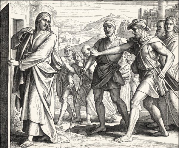 Healing the Blind, New Testament, by Julius Schnorr von Carolsfeld, 1860