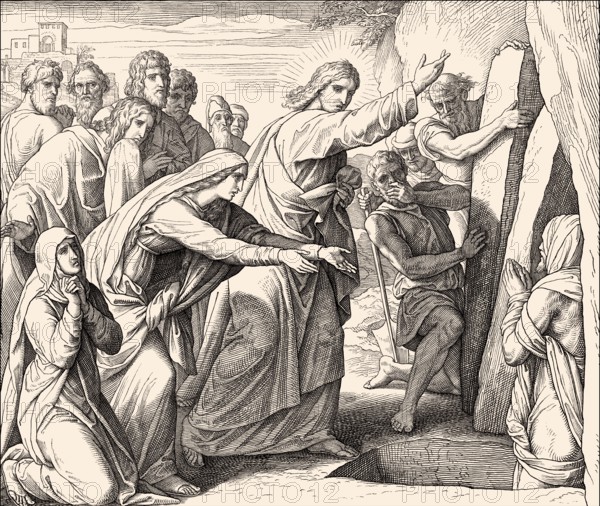 Raising of Lazarus, New Testament, by Julius Schnorr von Carolsfeld, 1860
