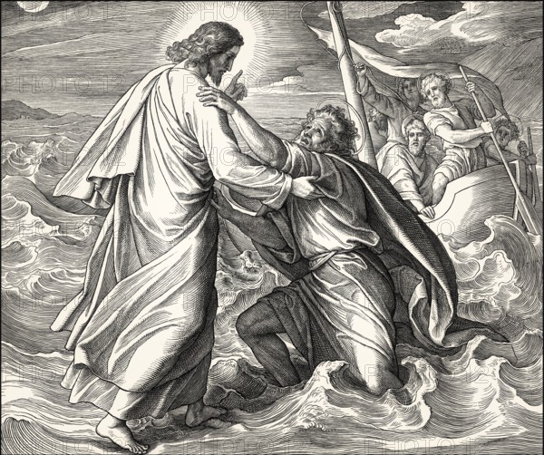 Jesus walking on the water, New Testament, by Julius Schnorr von Carolsfeld, 1860