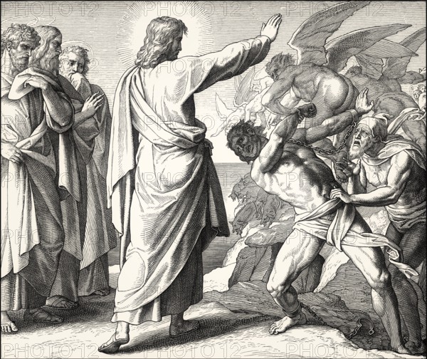 The exorcism of the Gerasene demoniac, New Testament, by Julius Schnorr von Carolsfeld, 1860