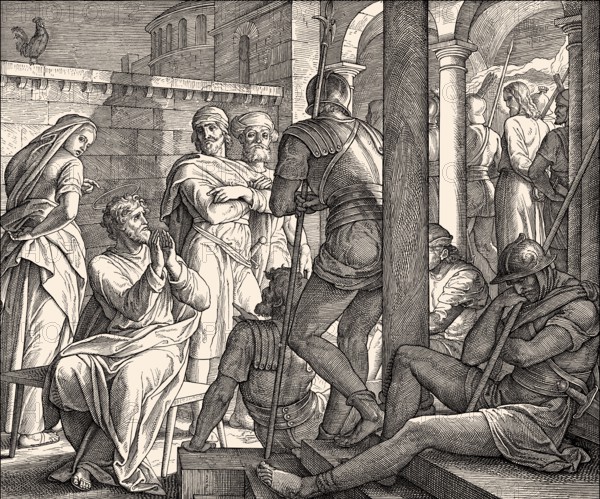 The Denial of apostle Peter, New Testament, by Julius Schnorr von Carolsfeld, 1860