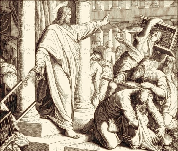 The cleansing of the Temple, New Testament, by Julius Schnorr von Carolsfeld, 1860