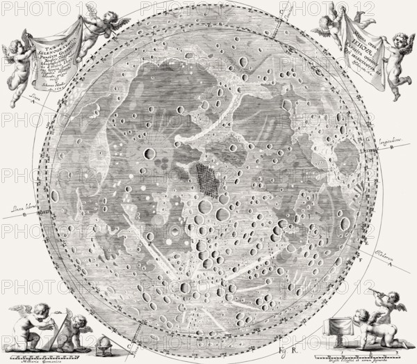Johannis Hevelii Epistolae IV, map of the moon by Johannes Hevelius, 1654