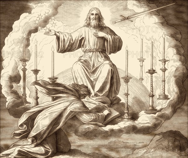 Vision of John on Patmos, Book of Revelation, New Testament, by Julius Schnorr von Carolsfeld, 1860