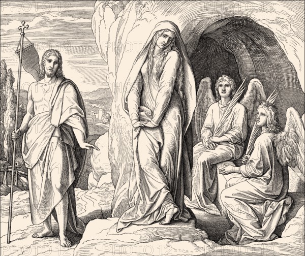 The Empty Tomb, Mary Magdalene, New Testament, by Julius Schnorr von Carolsfeld, 1860
