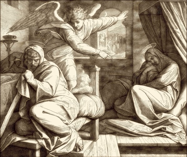 Angel Warns Joseph to leave Bethlehem and flee to Egypt, by Julius Schnorr von Carolsfeld