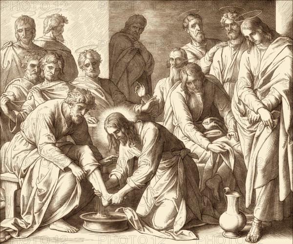 Jesus Washes the Disciples' Feet, New Testament, by Julius Schnorr von Carolsfeld, 1860