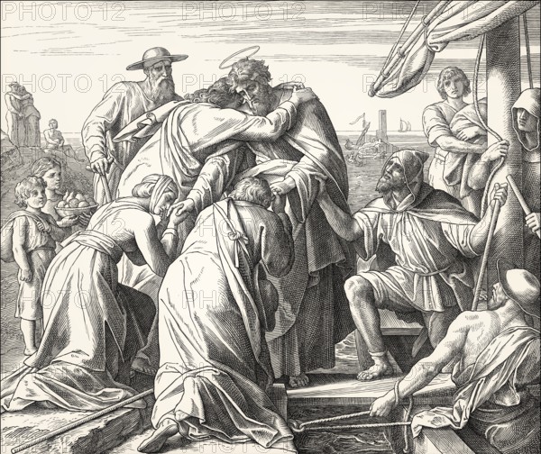 Paul Leaves Ephesus, New Testament, by Julius Schnorr von Carolsfeld, 1860