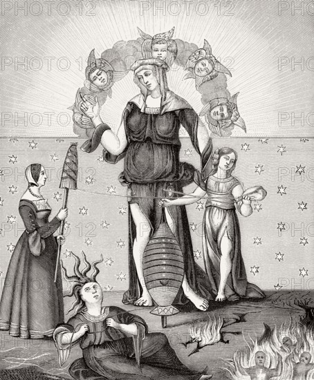 Allegorical illustration of the Dame Astrology with the Three Fates, after a 16th century French