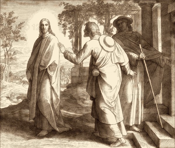 The road to Emmaus appearance, New Testament, by Julius Schnorr von Carolsfeld, 1860