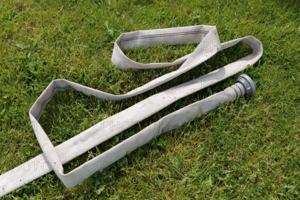 Fire hose in a meadow