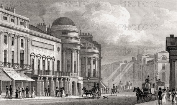 Harmonic Institution, Regent Street, London, UK, illustration by Th. H. Shepherd, 1826