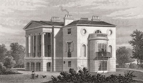South Villa, Regent's Park, London, UK, illustration by Th. H. Shepherd, 1826