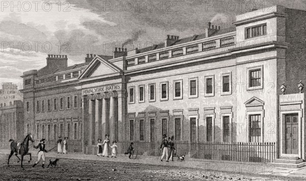 The Royal York Baths, Regent's Park, London, UK, illustration by Th. H. Shepherd, 1826