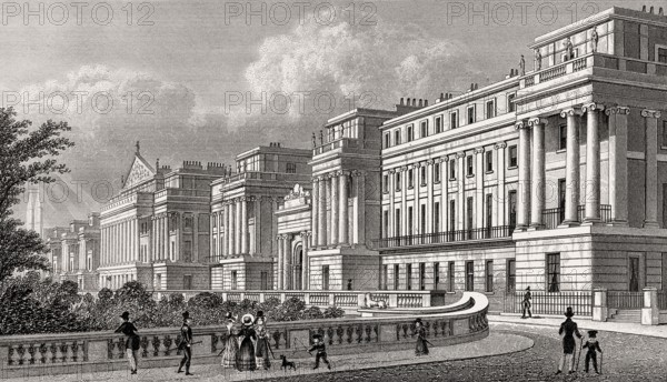 Cumberland Terrace, Regent's Park, London, UK, illustration by Th. H. Shepherd, 1826