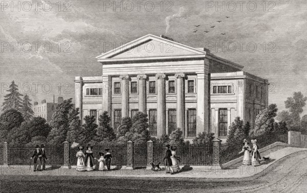 Villa, Regent's Park, London, UK, illustration by Th. H. Shepherd, 1826