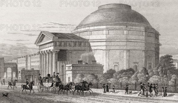 The London Colosseum, Regent's Park, London, UK, illustration by Th. H. Shepherd, 1826