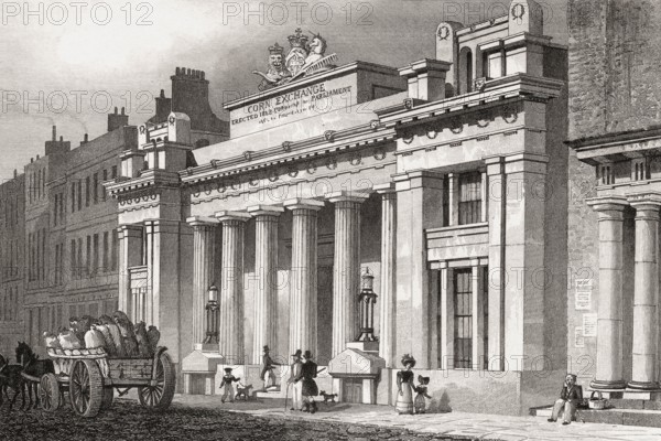 The new Corn Exchange, Mark Lane, London, UK, illustration by Th. H. Shepherd, 1826