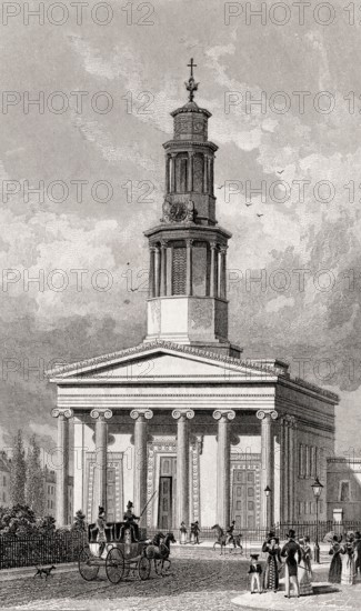 St Pancras Church, Bloomsbury/St Pancras, London, illustration by Th. H. Shepherd, 1828